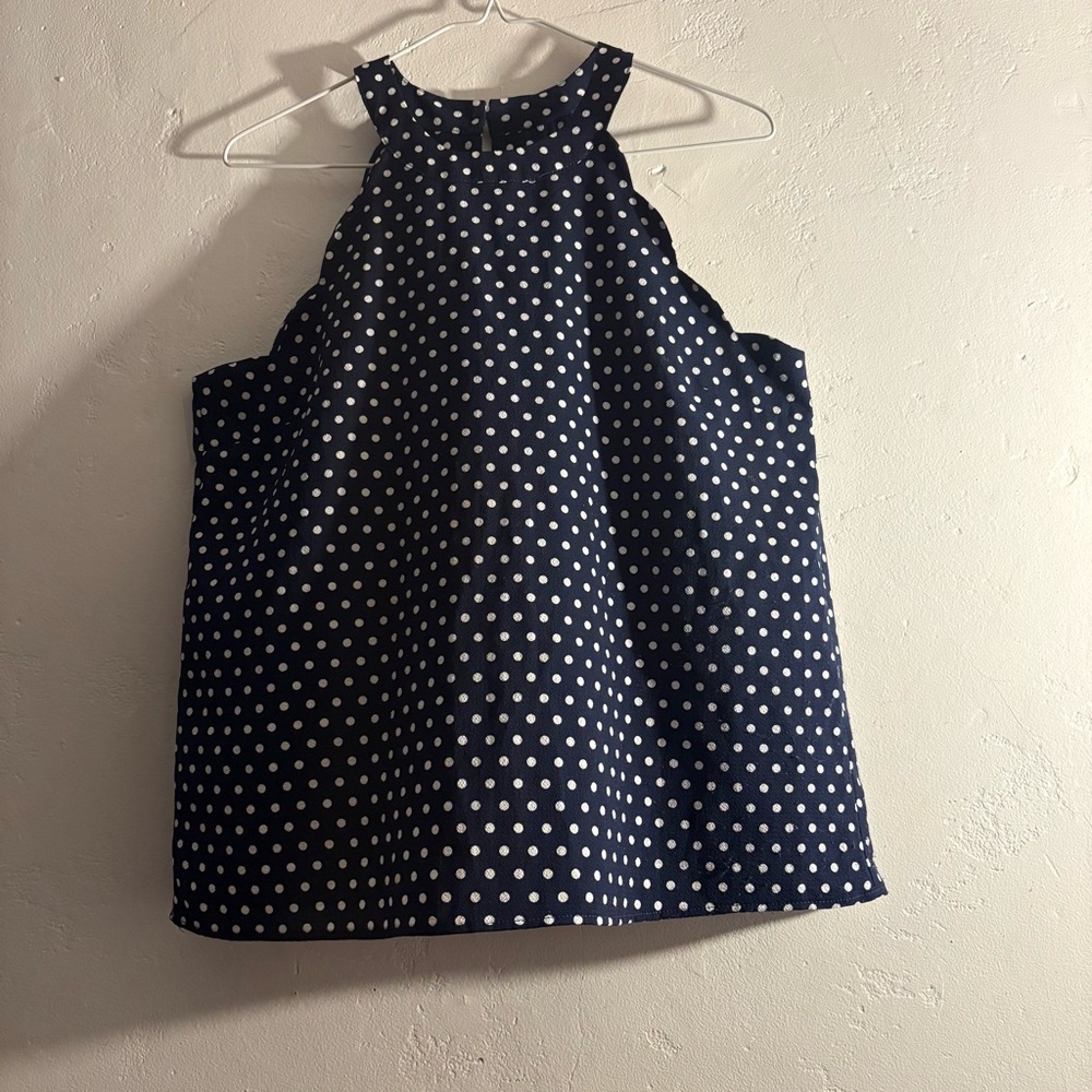 Monteau Los Angeles Navy Polka Dot Sleeveless Blouse Size M